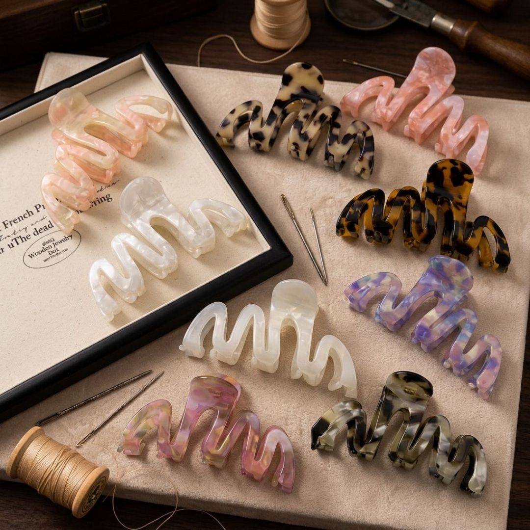 Muoti uusi design mukautettu logo European American Wave 10,5 cm asetaattihain kynsipidikkeet naisille tytöille Asusteet