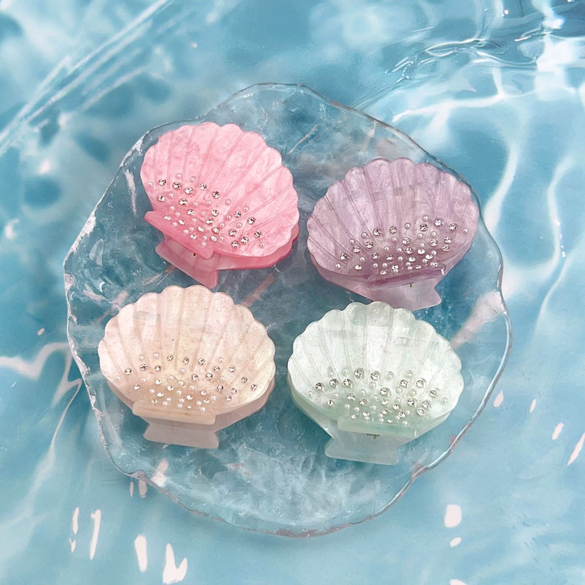 Glitter Luxury Crystal tekojalokivi valkoinen asetaatti Hiuskynsi Sea Shell Korut Pienet hiuskynsipidikkeet Naisten hiustarvikkeet